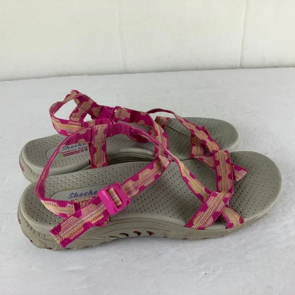 Skechers Outdoor Lifestyle Sandals Women Pink Tan Strappy Buckle Hiking Walking - Picture 5 of 8